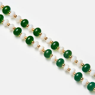 Green Jade Pearl Necklace (Gold)