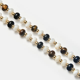 Tiger Eye Onyx Pearl Necklace (Gold)