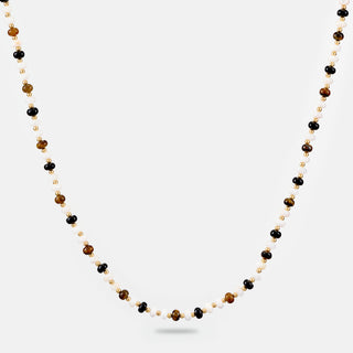Tiger Eye Onyx Pearl Necklace (Gold)