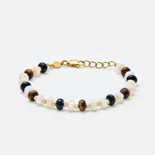Tiger Eye Onyx Pearl Bracelet  (Gold)