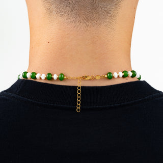Green Jade Pearl Necklace (Gold)