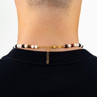 Tiger Eye Onyx Pearl Necklace (Gold)
