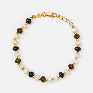Tiger Eye Onyx Pearl Bracelet  (Gold)
