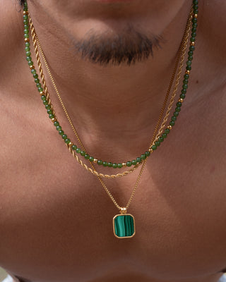 Green Jade Beads Necklace (Gold)