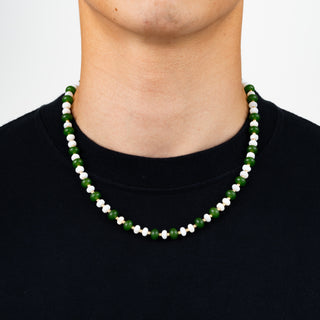 Green Jade Pearl Necklace (Gold)