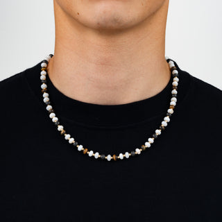 Tiger Eye Onyx Pearl Necklace (Gold)