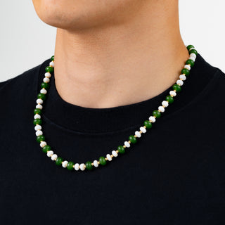 Green Jade Pearl Necklace (Gold)