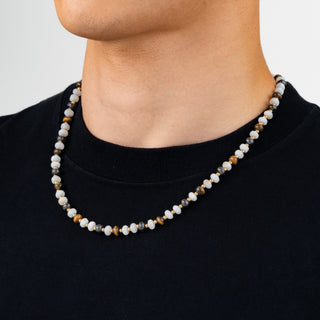 Tiger Eye Onyx Pearl Necklace (Gold)