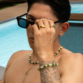 Green Jade Pearl Necklace (Gold)