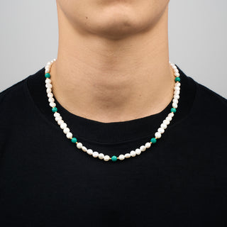 Turquoise Real Pearl Necklace (Gold)