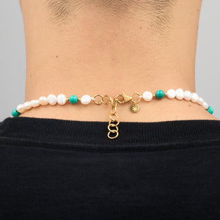 Turquoise Real Pearl Necklace (Gold)