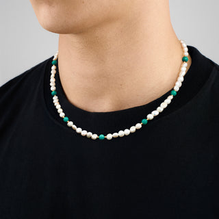 Turquoise Real Pearl Necklace (Gold)