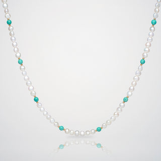 Turquoise Real Pearl Necklace (Gold)
