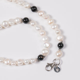 Onyx Real Pearl Necklace (Silver)