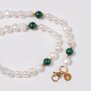 Malachite Real Pearl Necklace (Gold)