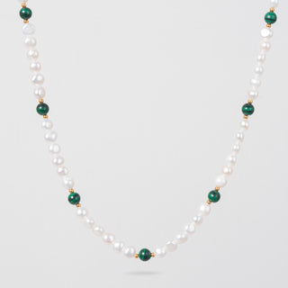 Malachite Real Pearl Necklace (Gold)