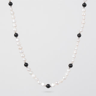 Onyx Real Pearl Necklace (Silver)