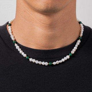 Malachite Real Pearl Necklace (Gold)