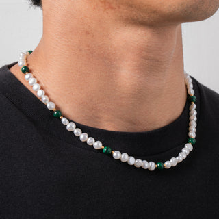 Malachite Real Pearl Necklace (Gold)