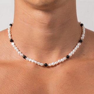 Onyx Real Pearl Necklace (Silver)